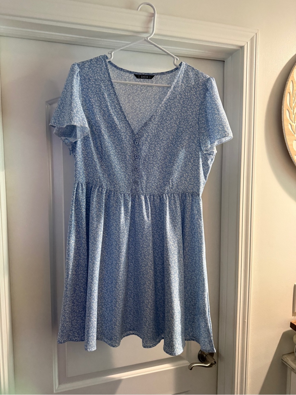 SHEIN Light Blue Floral Button-Front Mini Dress